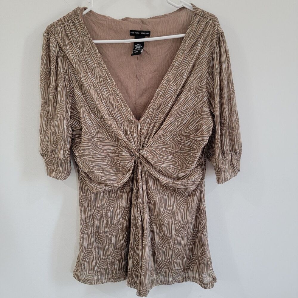 Y2K New York And Company Womens Babydoll Top Size Large Brown Half Sleeve